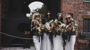 Liane and her bridesmaids at Hazel Gap Barn Wedding Venue Nottinghamshire